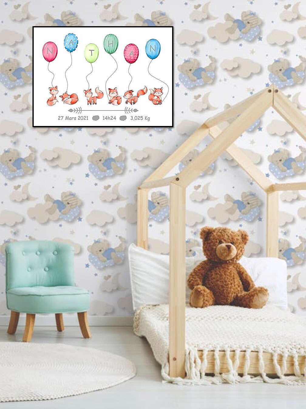 Affiche Personnalisée Prénom, Idée de Cadeau Naissance Personnalisé, Décoration Chambre Bébé, Tablea