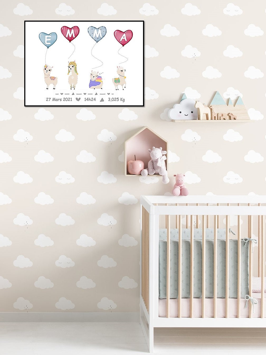 Affiche Personnalisée Prénom, Idée de Cadeau Personnalisable Naissance, Décoration Chambre Bébé, Tab