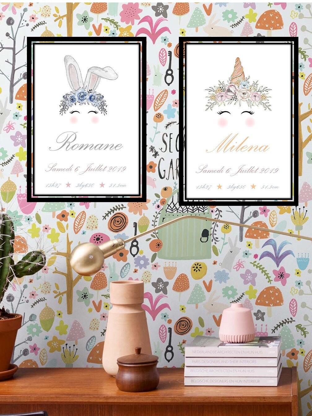 Affiche Personnalisée Prénom, Idée de Cadeau Naissance Personnalisé, Décoration Chambre Bébé, Tablea
