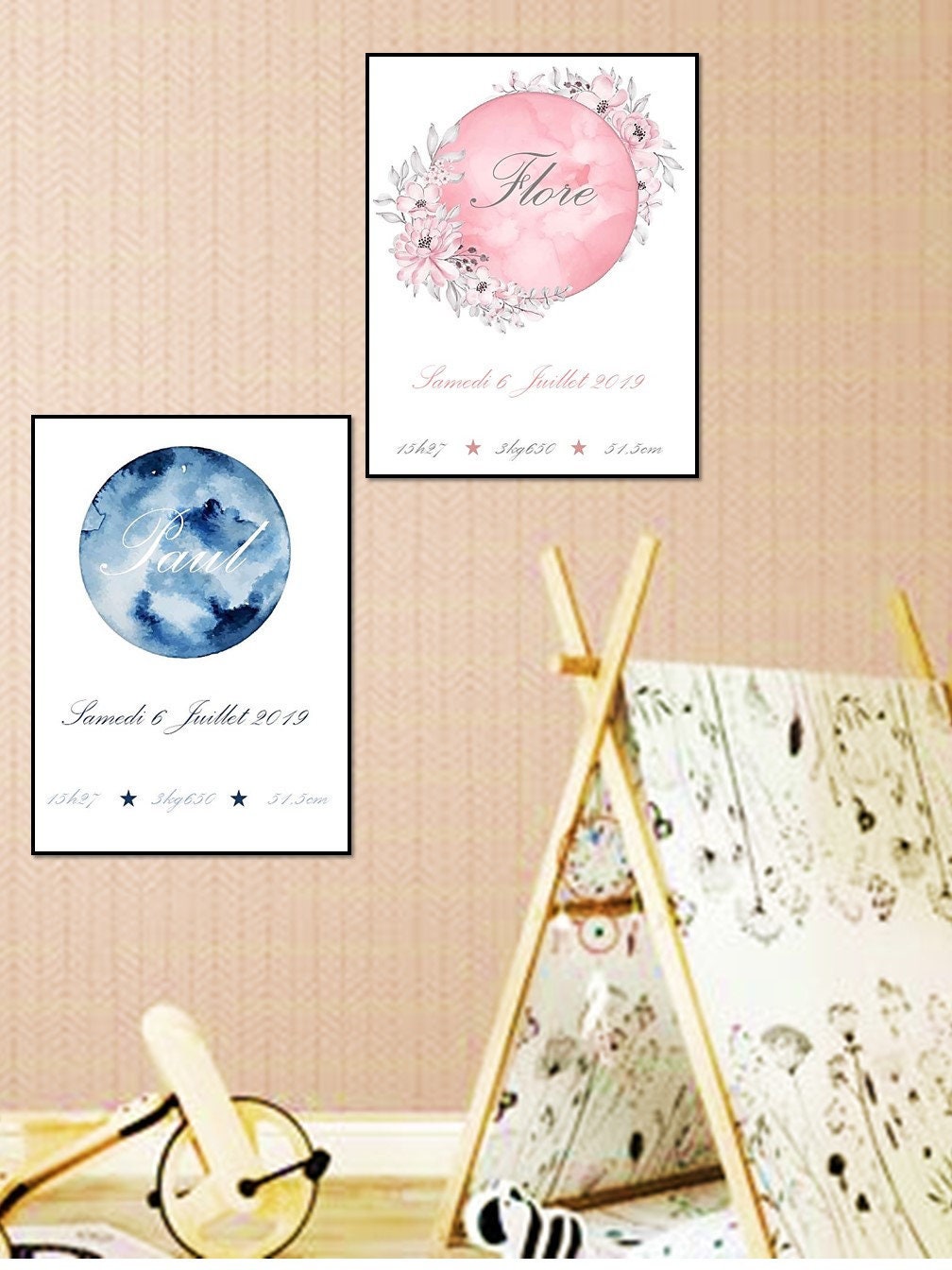 Affiche Personnalisée Prénom, Idée de Cadeau Naissance Personnalisé, Décoration Chambre Bébé, Tablea