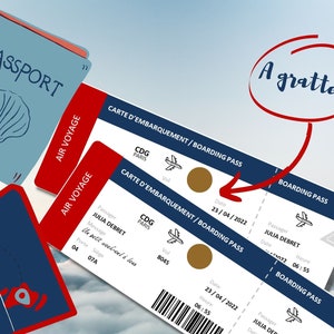 Carte à gratter,Voyage,week-end,vacances,Ticket embarquement, billet avion, Surprise, cadeau -  France