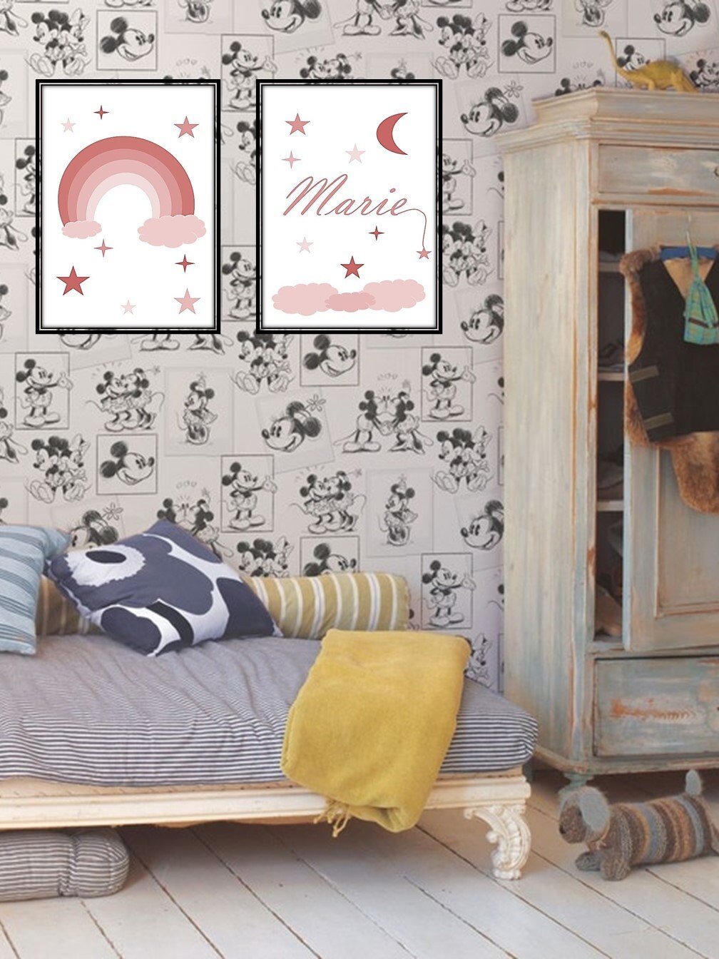 Affiche Personnalisée Duo Prénom, Idée de Cadeau Naissance Personnalisé, Décoration Chambre Bébé, Ta