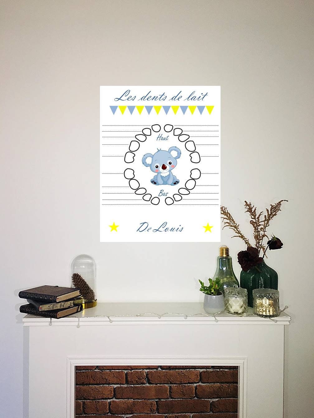 Carte Dents de Lait Bébé Enfant, Cadeau Personnalisable Naissance, Décoration Chambre Bébé, Tableau 