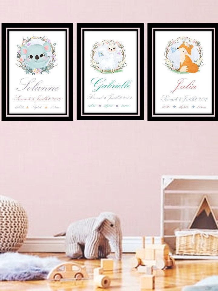 Affiche Personnalisée Prénom, Cadeau Personnalisable Naissance, Décoration Chambre Bébé, Tableau Cad