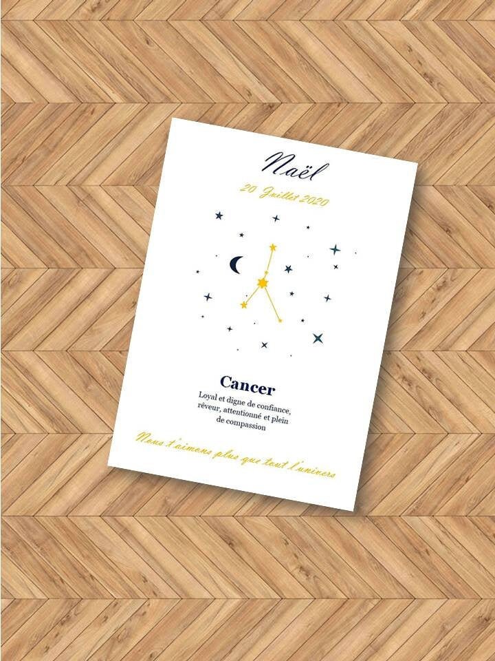 Affiche Personnalisée Signe Astrologique Prénom, Idée de Cadeau Naissance, Décoration Chambre Bébé, 
