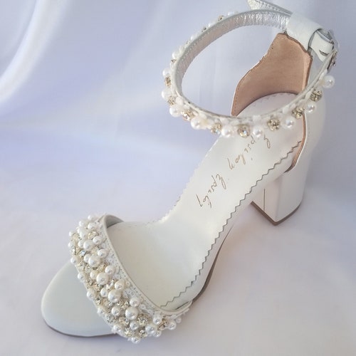 Ivory Pearl Wedding Shoes for Bride/ Bridal Shoes Block Heel/ | Etsy