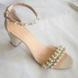 Ivory Pearl Wedding Shoes for Bride/ Bridal Shoes Block Heel/ Pearl and ...