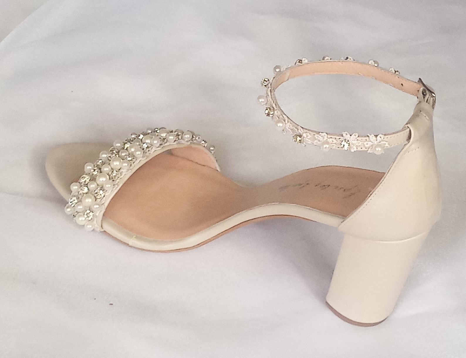 Ivory Pearl Wedding Shoes for Bride/ Bridal Shoes Block Heel/ | Etsy