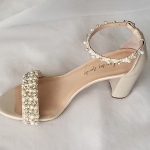 Ivory Pearl Wedding Shoes for Bride/ Bridal Shoes Block Heel/ Pearl and ...