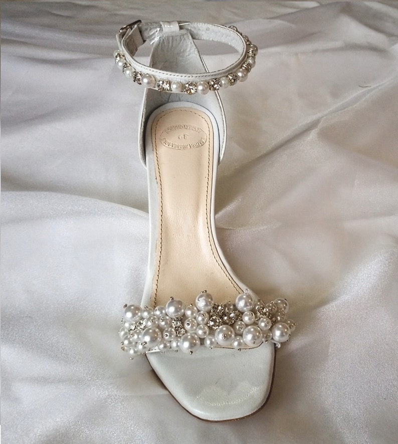 Pearl Wedding Shoes for Bride/ Bridal Block Heels/ Rhinestone - Etsy