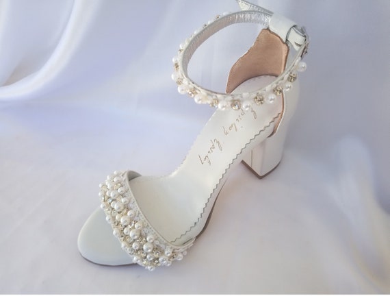 Wedding Shoes for Bride/ Bridal Block Heels/ Pearl and | Etsy