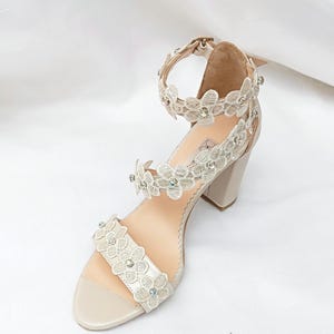 Ivory wedding sandal/ lace and rhinestone shoes for bride/leather custom handmade shoes