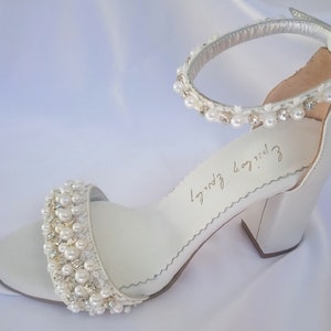 Wedding Shoes for Bride/ Bridal Block Heels/ Pearl and Rhinestone White ...