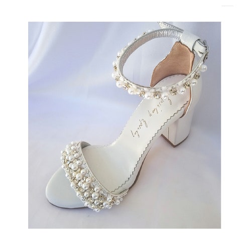 Ivory Pearl Wedding Shoes for Bride/ Bridal Shoes Block Heel/ - Etsy