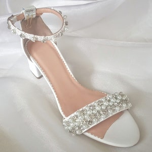 Pearl Wedding Shoes: Handmade Leather Bridal Heels, Rhinestone Sandals