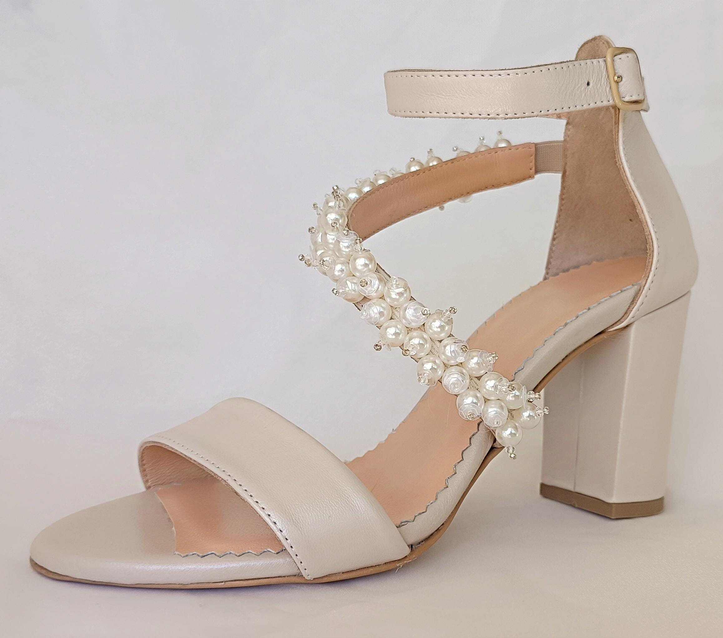 Handmade Pearl Wedding Sandals: Custom Leather Bridal Heels