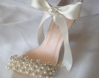 Ivory bridal wedding shoes, block heels for bride, women's sandals