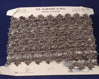 Rare Vintage New Old Stock Sol Kahaner /& Bro New York Elegant Fashion Trim 4yds 10 Green discs and clear faceted rivolis on green braid