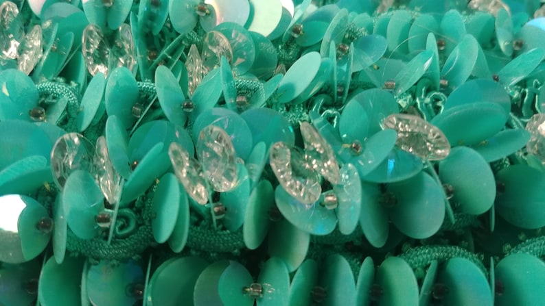 Rare Vintage New Old Stock Sol Kahaner /& Bro New York Elegant Fashion Trim 4yds 10 Green discs and clear faceted rivolis on green braid