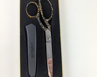 Boxed Pair of Gingher Designer Series Cheetah Knife Edge Dressmaker's Shears G-DS7 8"