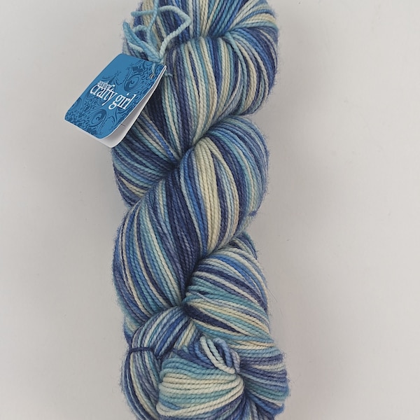 Another Crafty Girl Hand Dyed in USA Strong Sock Fingering 2 ply 80 SW Merino 20 Nylon 400yds Color: The Great Wave