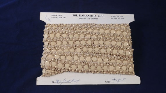 Rare Vintage New Old Stock Sol Kahaner /& Bro New York Elegant Fashion Trim 4yds 10 Green discs and clear faceted rivolis on green braid