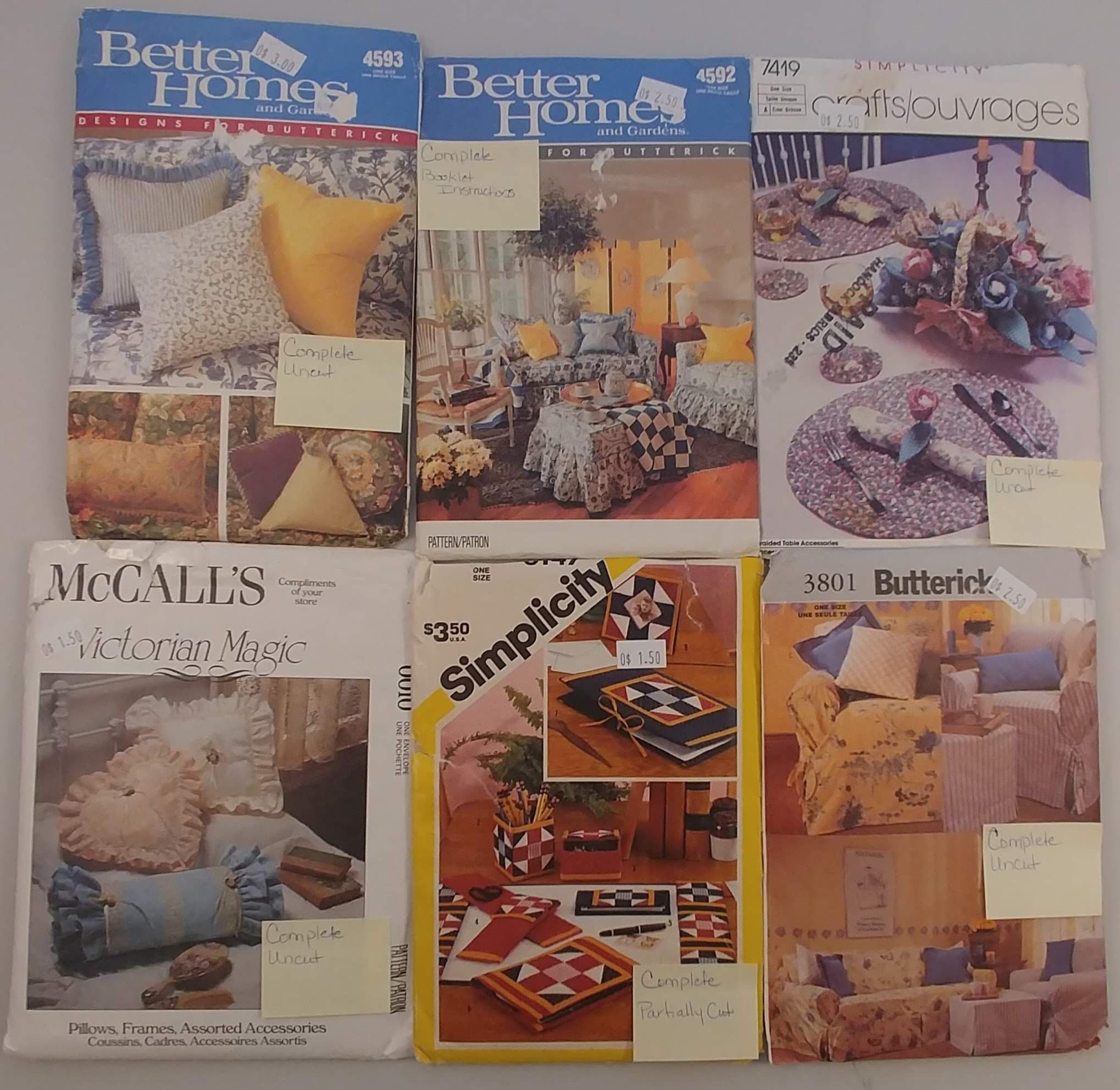 Mixed Lot of 6 Household Sewing Patterns Mccall's 0010 Etsy