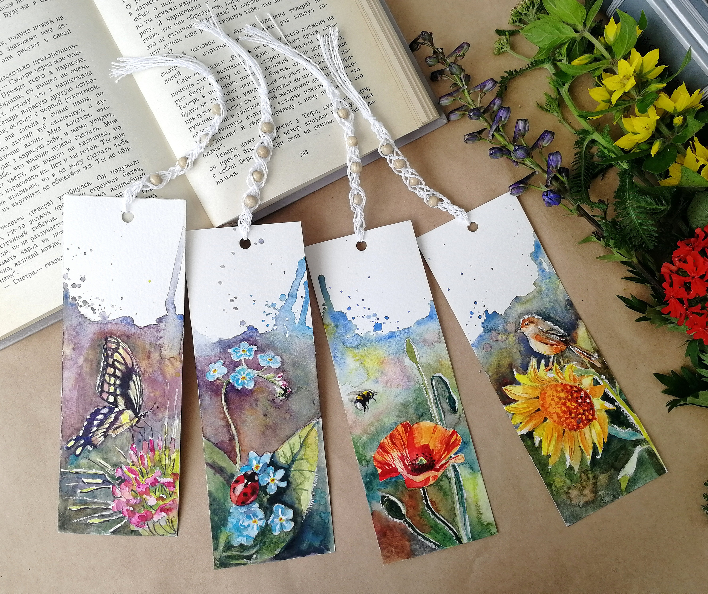 Hand painted flower bookmark SET Personalized bookmark Etsy