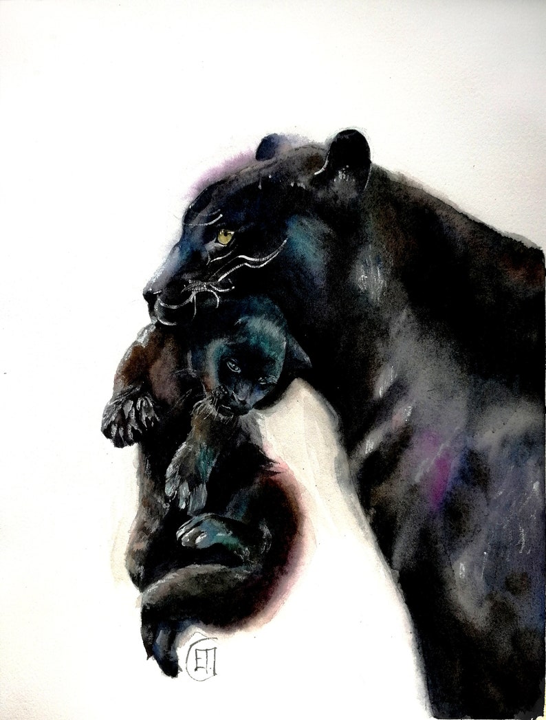 Black panther art wildlife artwork for walls nature Etsy