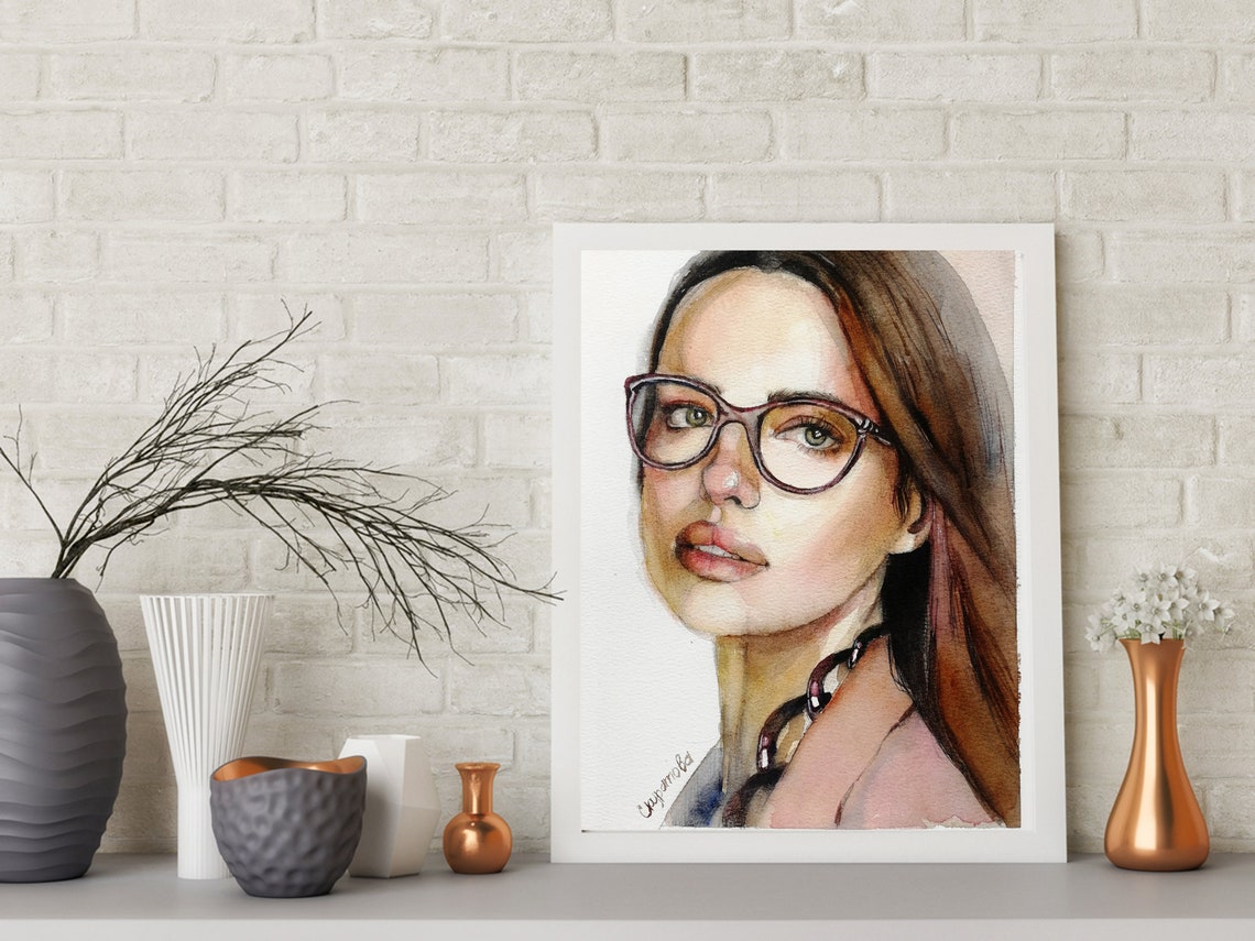 Feminine wall art hand drawn portrait of woman aesthetic Etsy