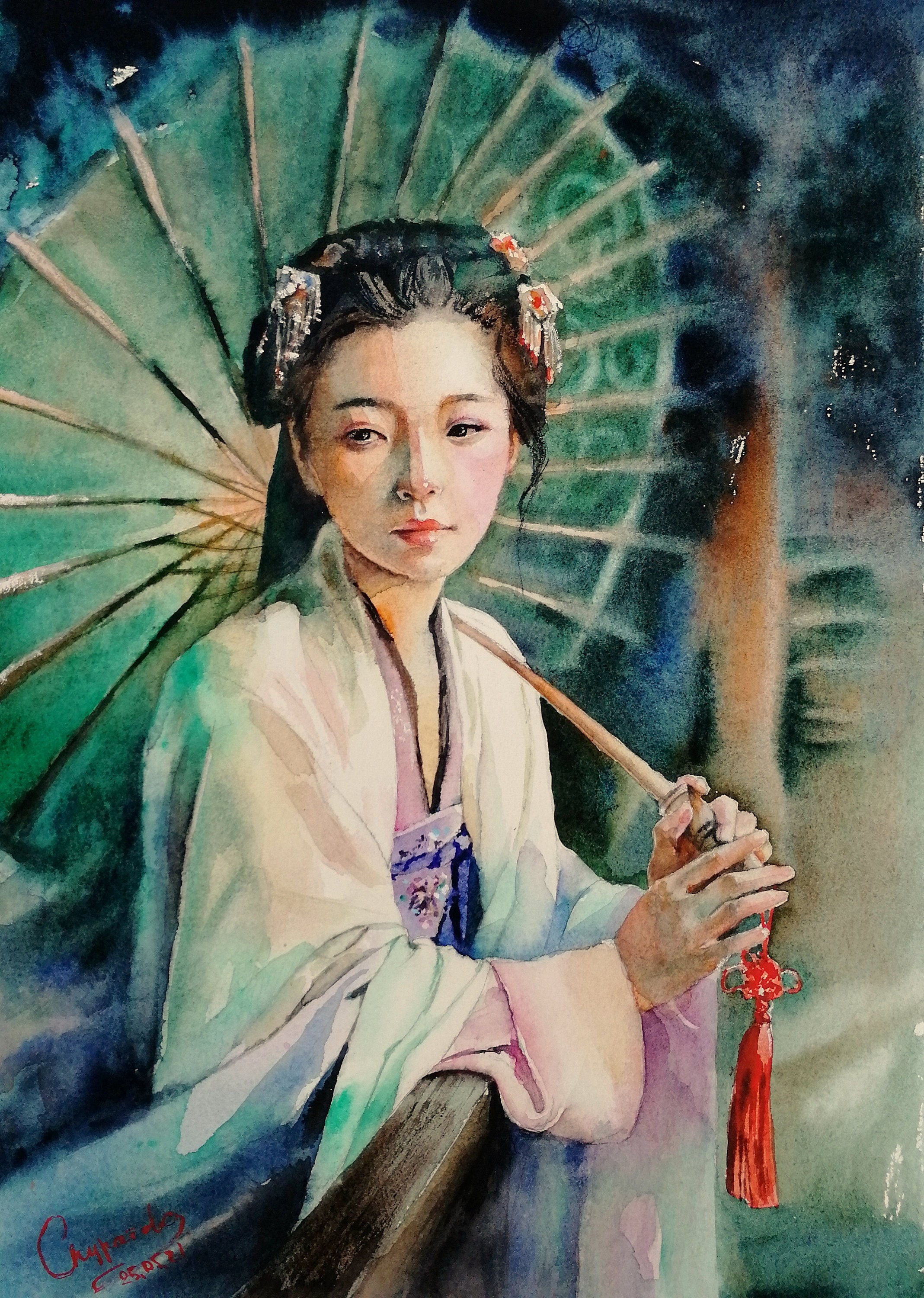 Japan geisha art japanese watercolor painting ORIGINAL | Etsy