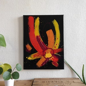 Abstract painting &quot;Incandescence&quot; - Acrylic painting 30x40 cm - Red orange gold - Original modern work