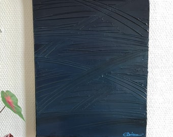 Abstract acrylic painting in relief "Duochrome" black and blue