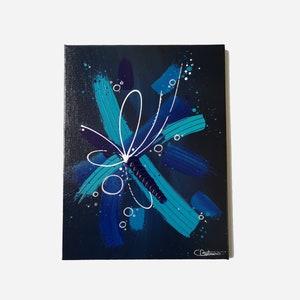 Abstract acrylic painting Pax Animi black background and blue knife, projection and texture image 1