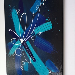 Abstract acrylic painting Pax Animi black background and blue knife, projection and texture image 8