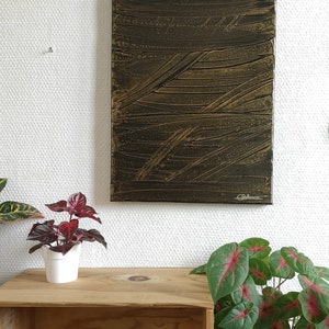 Abstract black and copper painting 30x40 cm, acrylic relief painting, modern art inspired by Soulages