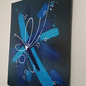 Abstract acrylic painting Pax Animi black background and blue knife, projection and texture image 3