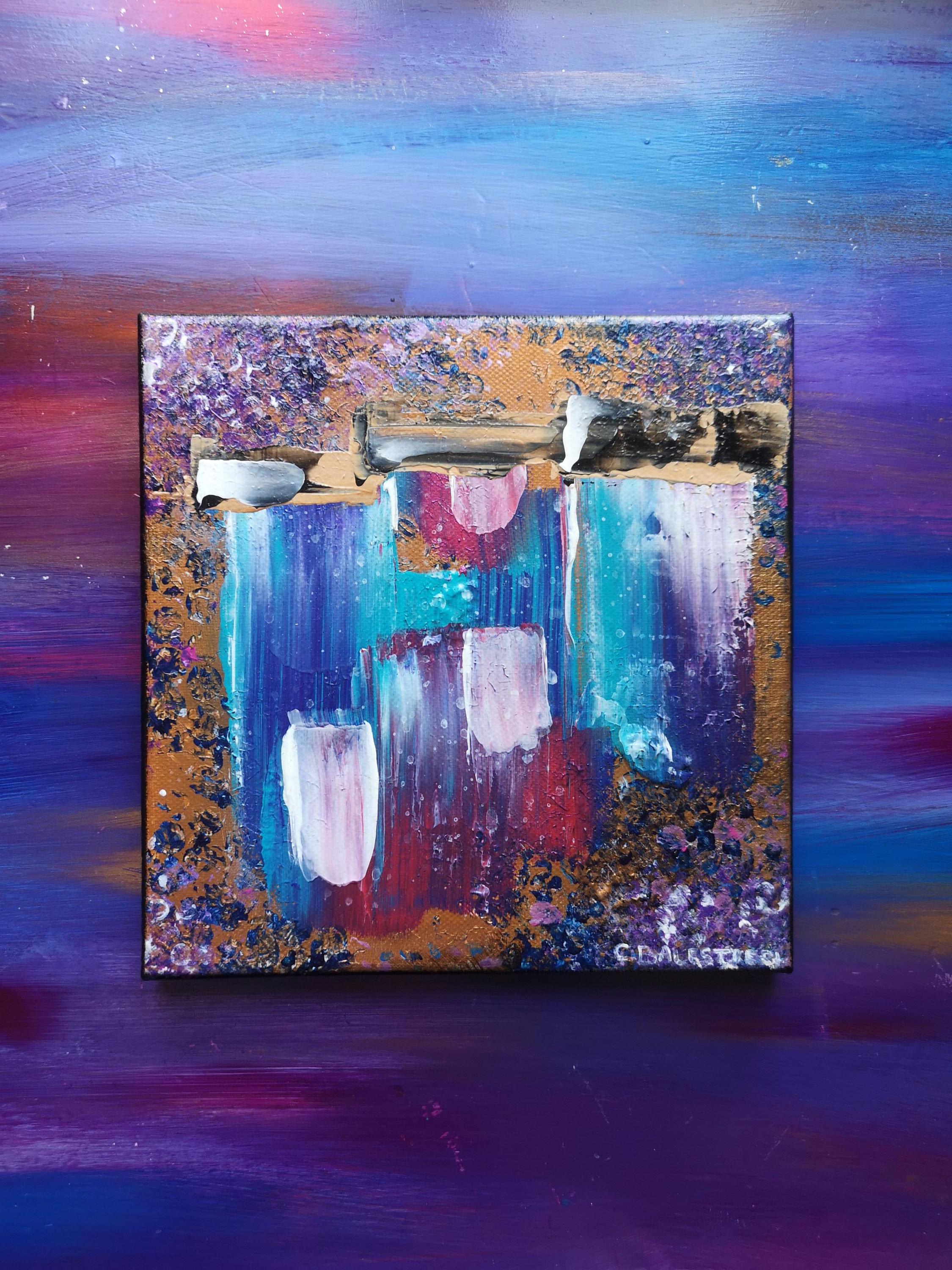 紫色のアクリル絵の具による抽象画、20 x 20 cm、「Wlycine」 - Etsy 日本