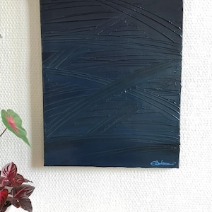 Abstract blue black painting – Original relief painting 30x40 cm – Inspired by Soulages