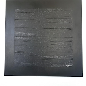 Abstract acrylic painting 80x80 cm, large textured black painting in Soulages style, matte and glossy, wall decoration