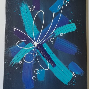 Abstract acrylic painting Pax Animi black background and blue knife, projection and texture image 2