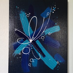 Abstract acrylic painting Pax Animi black background and blue knife, projection and texture image 5