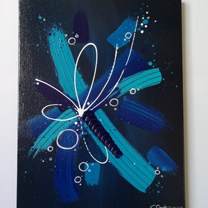 Abstract acrylic painting Pax Animi black background and blue knife, projection and texture image 9