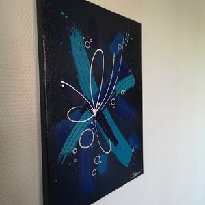 Abstract acrylic painting Pax Animi black background and blue knife, projection and texture image 6