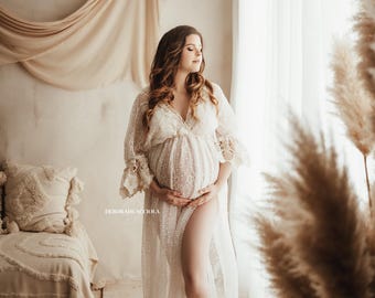 Verschönerte Tüll Umstandskleid Boho Foto Prop Kleid Baby Shower Geschenk Mutterschaft Fotoshooting Schwangerschaft Reveal Kleid | Plus Größe erhältlich