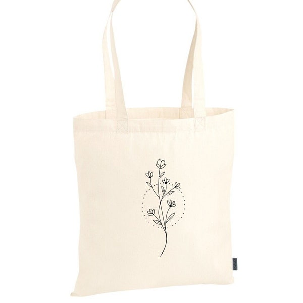 Tragetasche Baumwollbeutel Stoffbeutel Jutebeutel Totebag Tasche Beutel Baumwolle Cotton Minimalistisch Lineart Feminism | "Blumen im Kreis"