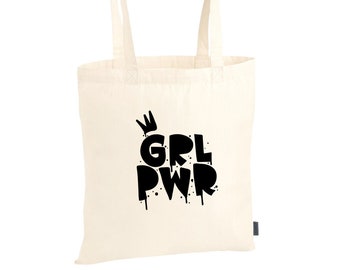 Tragetasche Baumwollbeutel Stoffbeutel Jutebeutel Totebag Bag Tasche Beutel Baumwolle Cotton Minimalistisch Lineart Feminism | "GRL PWR"