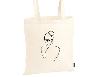 Tragetasche Baumwollbeutel Stoffbeutel Jutebeutel Totebag Bag Tasche Beutel Baumwolle Cotton Minimalistisch Lineart Feminism | "Woman Back"