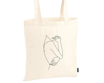 Tragetasche Baumwollbeutel Stoffbeutel Jutebeutel Totebag Tasche Beutel Baumwolle Cotton Minimalistisch Lineart Feminism | "Woman Shoulder"