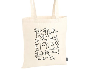 Tote Bag Cotton Bag Cloth Bag Jute Bag Tote Bag Bag Cotton Minimalist Lineart feminism | "Faces"